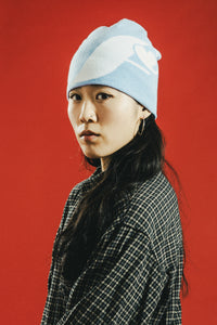 F LOGO SKULL BEANIE - BABY BLUE