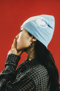 F LOGO SKULL BEANIE - BABY BLUE